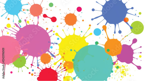 A vibrant, abstract, colorful splatter background with a white background. Multicolor splatter design. Colorful Paint Splashes. 