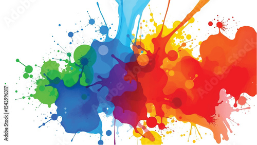 A vibrant, abstract, colorful splatter background with a white background. Multicolor splatter design. Colorful Paint Splashes. 