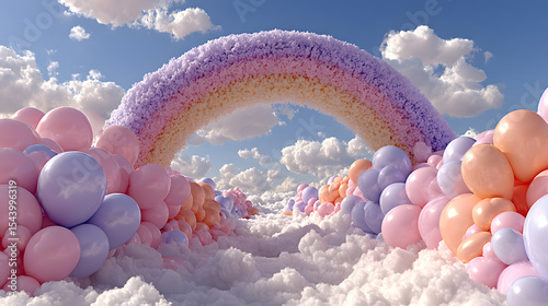Pastel Rainbow Archway Balloon Cloud Scene balloon arch