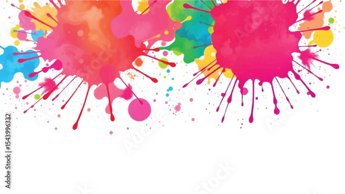A vibrant, abstract, colorful splatter background with a white background. Multicolor splatter design. Colorful Paint Splashes. 