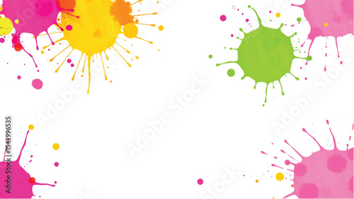 A vibrant, abstract, colorful splatter background with a white background. Multicolor splatter design. Colorful Paint Splashes. 