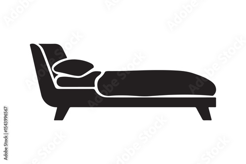Modern Bed Icon with Pillow Minimalist Black Sleeping Furniture Silhouette Vector