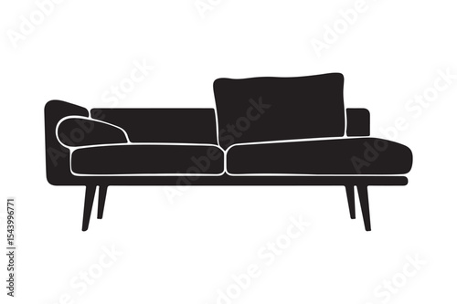 Modern Minimalist Couch Icon Black Sofa Vector with Pillows Silhouette Design