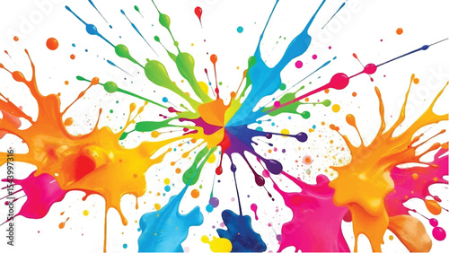 A vibrant, abstract, colorful splatter background with a white background. Multicolor splatter design. Colorful Paint Splashes. 