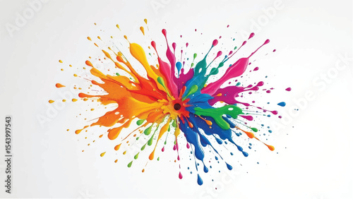 A vibrant, abstract, colorful splatter background with a white background. Multicolor splatter design. Colorful Paint Splashes. 