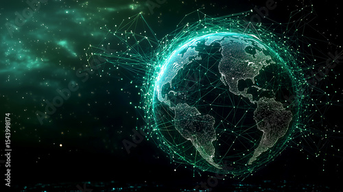 Fototapeta Naklejka Na Ścianę i Meble -  Digital network connections enveloping planet earth in a glowing data web