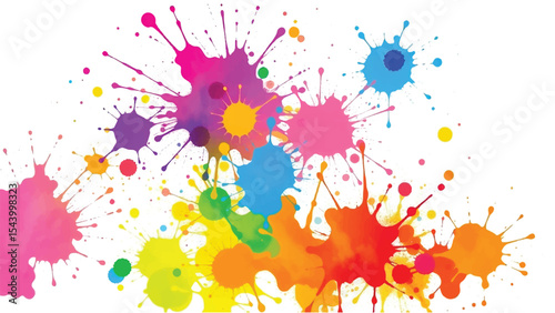 A vibrant, abstract, colorful splatter background with a white background. Multicolor splatter design. Colorful Paint Splashes. 