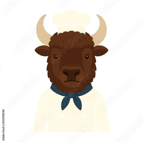 bison in chef clothes animal vector on white background vector animal in chef costume on white background