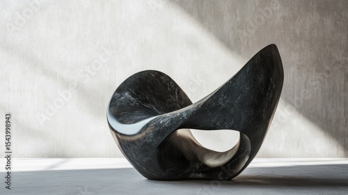 Abstract Dark Marble Sculpture in Minimalist Setting