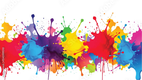 A vibrant, abstract, colorful splatter background with a white background. Multicolor splatter design. Colorful Paint Splashes. 