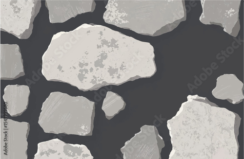 Stone wall seamless pattern. Stone wall texture background. Illustration of a stone wall with a dark gray background.
