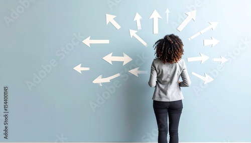 Woman facing many choices.