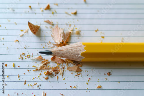 Sharpened Yellow Pencil with Shavings - Education Supplies
