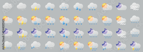 Weather Icons Set – Minimal Flat Symbols for Forecast, UI, and Mobile Apps

