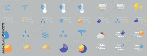 Weather Icons Set – Minimal Flat Symbols for Forecast, UI, and Mobile Apps

