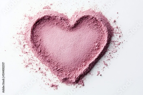 Pink Powder Heart Shape on White Background, Abstract, Love, Valentine's Day, Romantic Concept