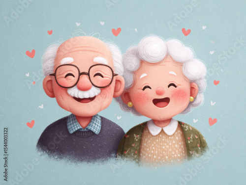 Happy cartoon grandparents on blue background