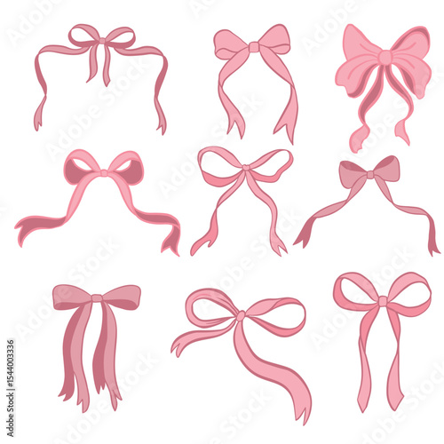 Set of Pink Delicate Hand-drawn Bows.