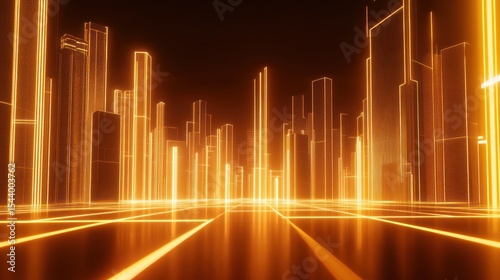 Neon cityscape, glowing lines, futuristic city