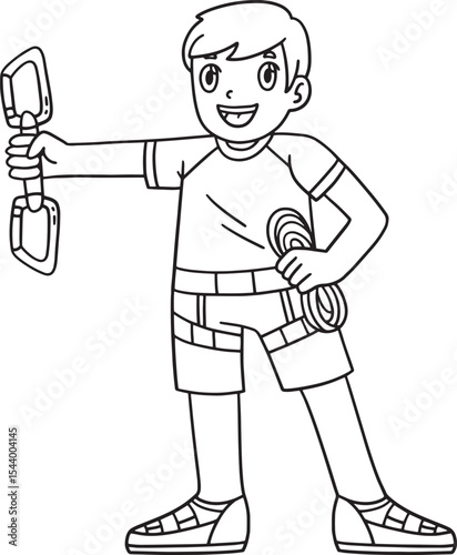 Bouldering Boy Wearing Climbing Equipment Isolated