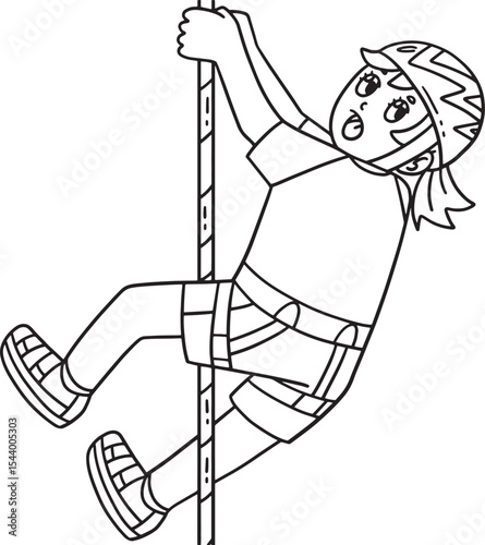 Bouldering Girl Looking Down from Climb Isolated 