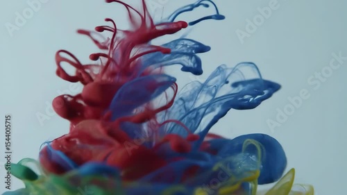 Macro Footage of Vibrant Paint Splashes in Clear Water Background