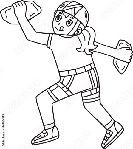 Bouldering Girl Rock Climbing Isolated Coloring 