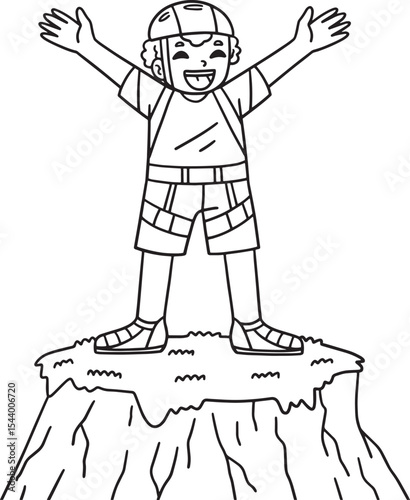Bouldering Boy Reaching the Top Isolated Coloring 