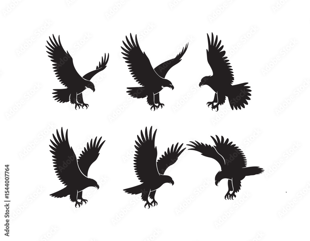 Obraz premium Six Black Eagle Silhouettes Vector Illustration Flying
