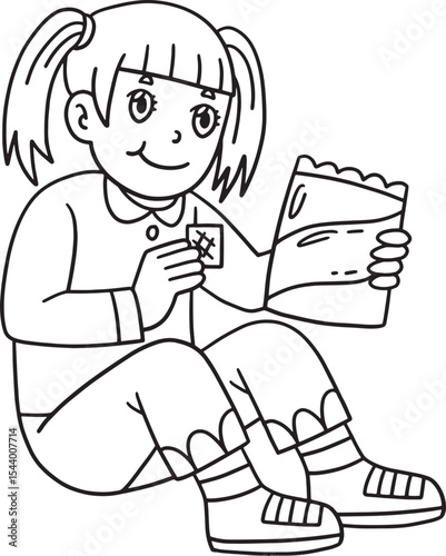 School Yard Girl Eating Snacks Backpack Isolated 