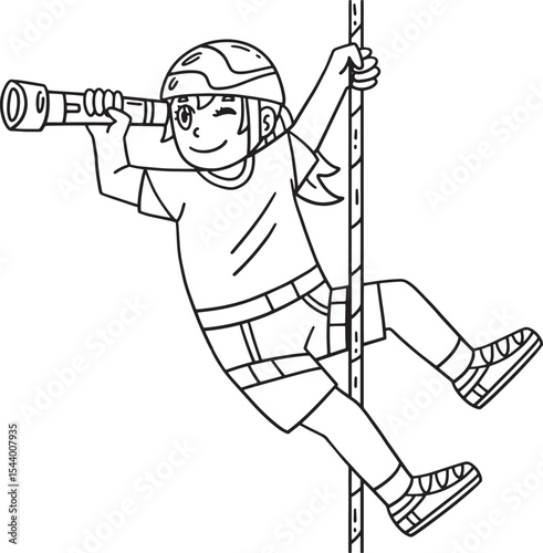 Bouldering Girl using Telescope Isolated Coloring 