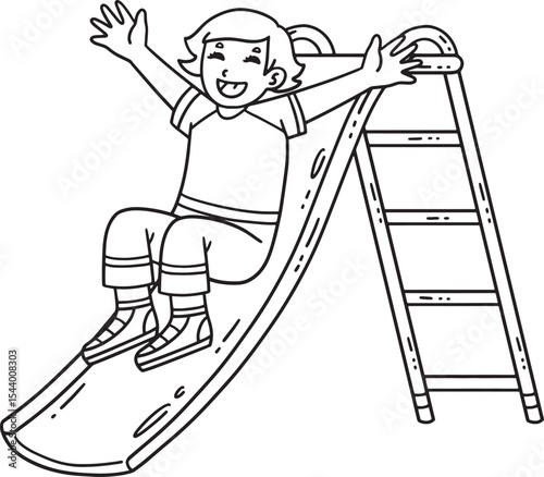 School Yard Girl Going Down the Slide Isolated 