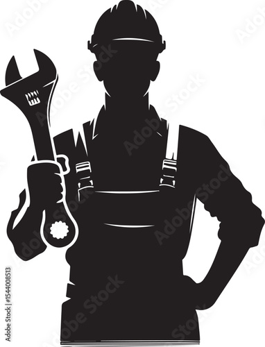  Laborer Silhouette with Wrench and Hard Hat.Laborer Silhouette with Wrench and Hard Hat  Construction Worker Vector Illustration.labour boy silhouette new 2025 trendy