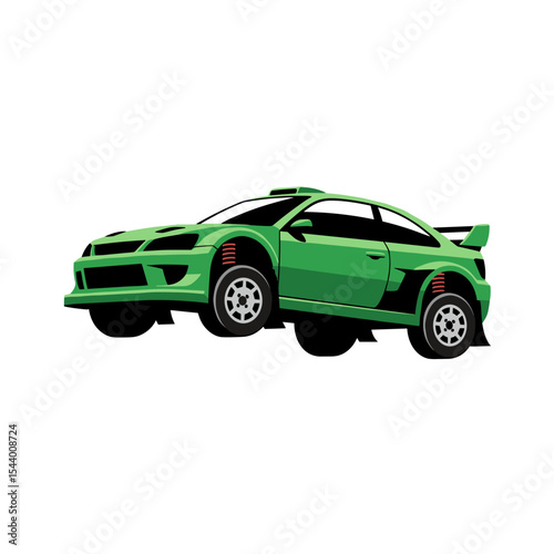 Green sports car with dynamic style and racing details, vector illustration
