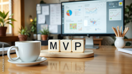 MVP concept represents a minimum viable product for early-stage testing, market validation, and iterative development with copy space