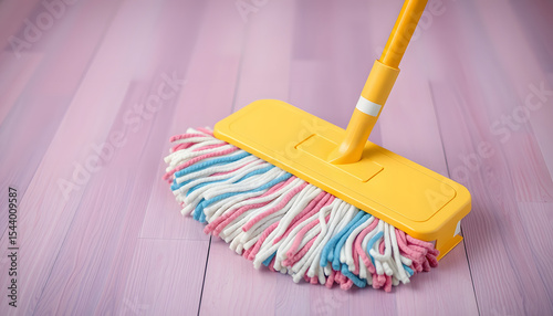 Vibrant floor mop against a bold backdrop, detailed. isolated with white highlights