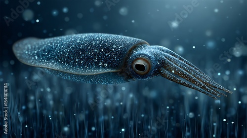 Bioluminescent squid releasing glowing ink in a realistic underwater environment natural behavior and low light detail