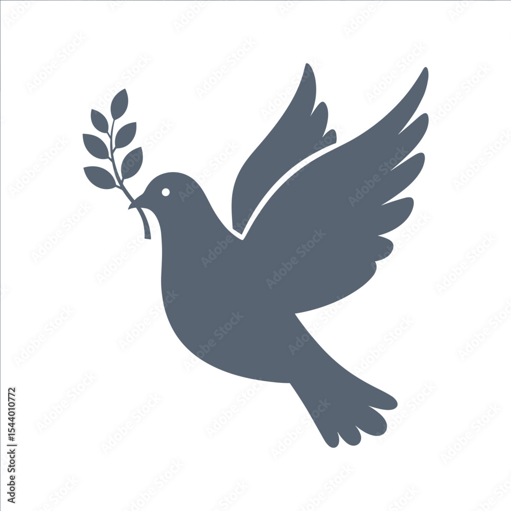 Fototapeta premium Silhouette of dove carrying olive branch, symbol of peace, vector illustration 