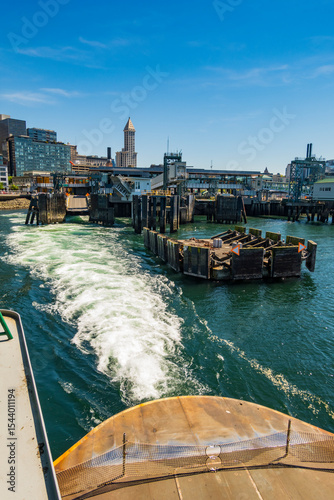 Ferry departing from Seattle's Coleman Dock, Seattle, Washington State, USA.