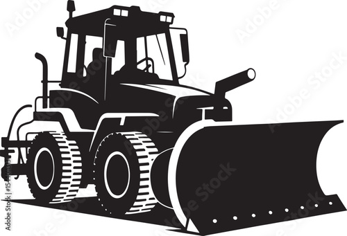 Powerful snowplow tractor silhouette illustration