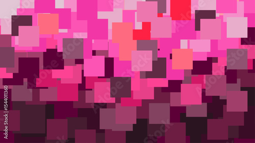 A digital abstract background featuring a dynamic pattern of overlapping squares in magenta