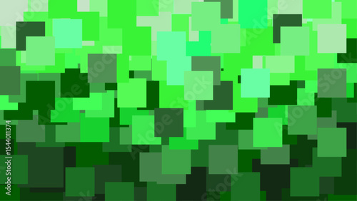 A digital abstract background featuring a dynamic pattern of overlapping squares in green