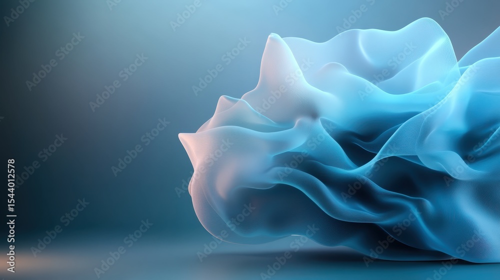 Obraz premium An ethereal swirl of translucent fabric in soft blue creates a mesmerizing visual experience, representing fluidity, tranquility, and artistic expression in design.