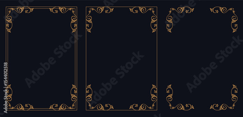 Corner frame, Set of vintage frames.Filigree frame corners. Calligraphic frame set. Borders corners ornate frames. Vector