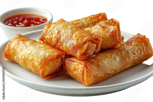 Spring rolls plate isolated on transparent background. Generative AI.