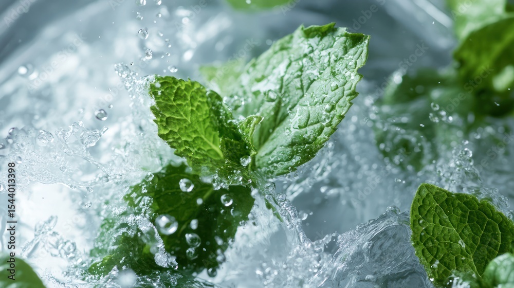 Refreshing Mint Leaves Splashing in Water Refreshing Mint Leaves Splashing in Water