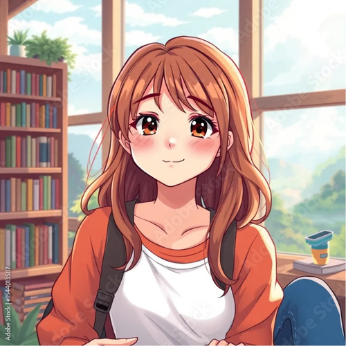 Relaxing Hiking with a Cozy Library
