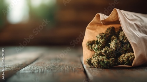 A close-up view of dried cannabis buds in a paper bag, symbolizing the burgeoning cannabis culture and the ongoing conversation around legalization and wellness.