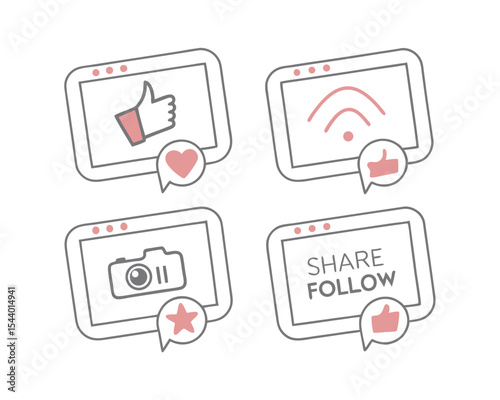 Social Media Icons Set Tablet Screen Design Elements