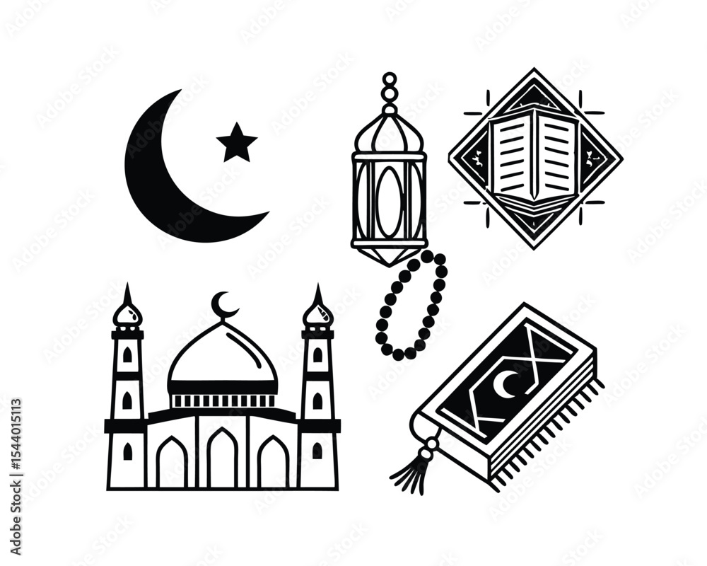 Fototapeta premium Islamic Religious Symbols Collection Mosque Lantern Crescent Star